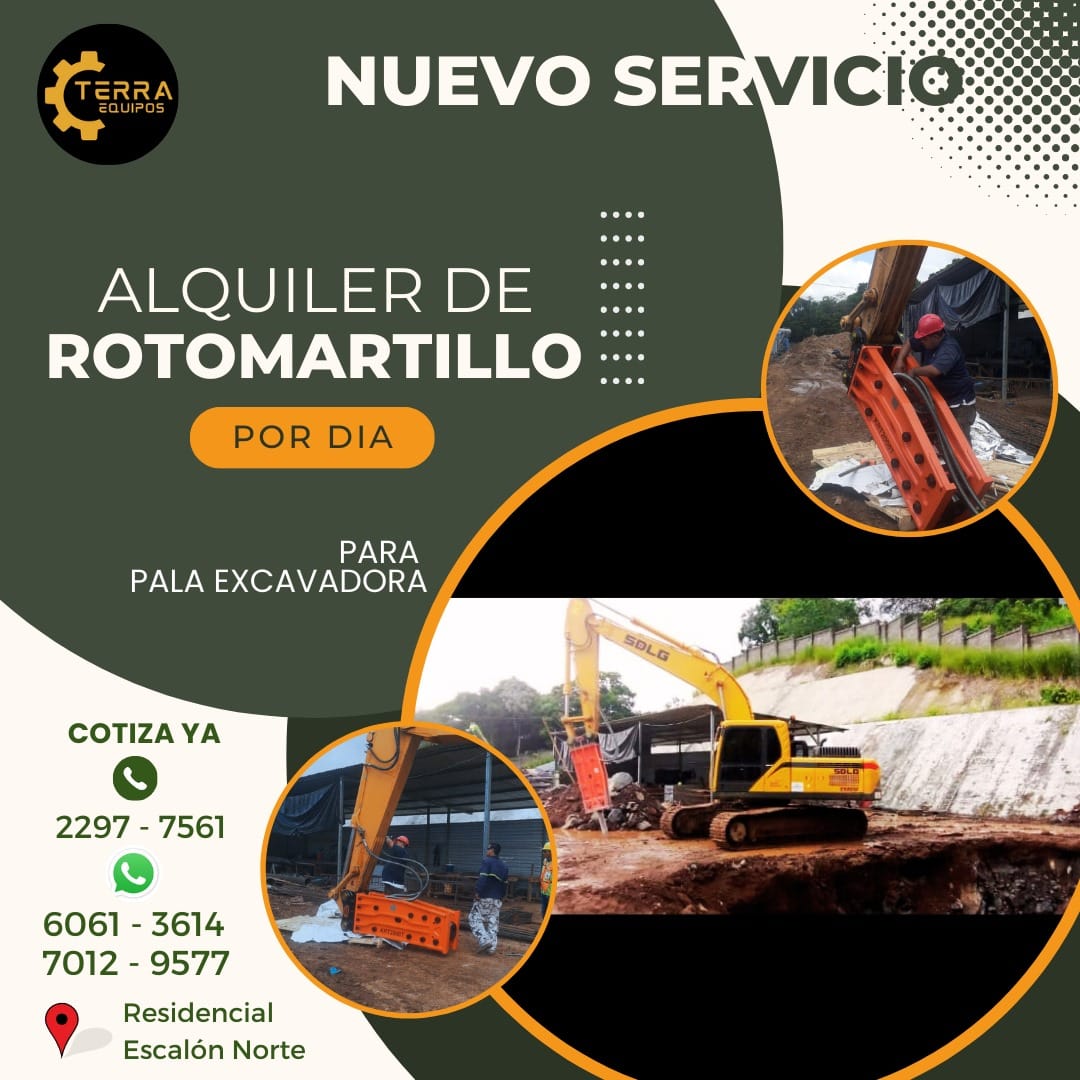 Alquiler de aditamento de rotomartillo para pala excavadora por día